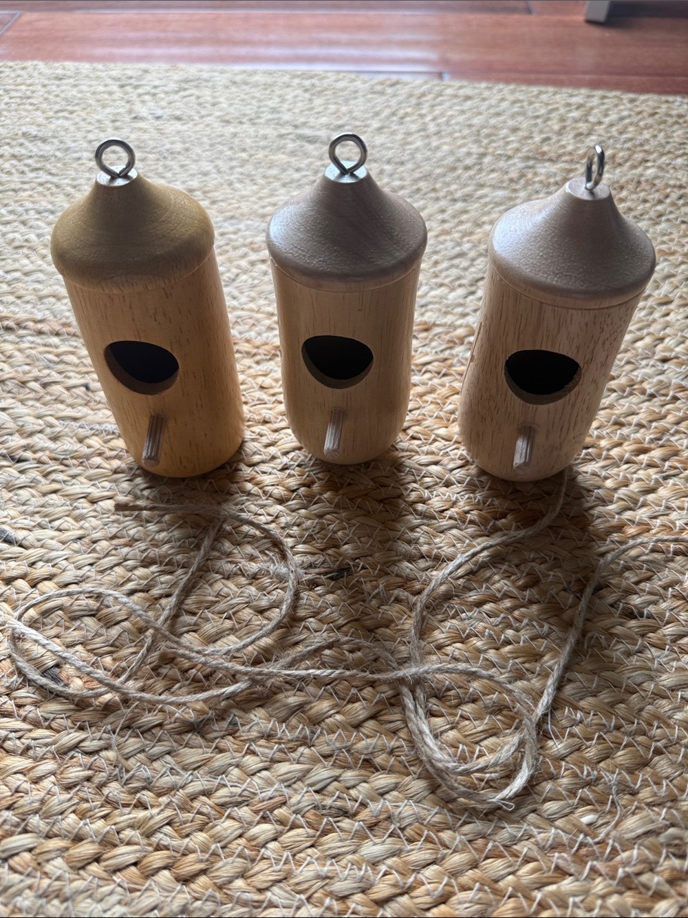 Natural Wood Hanging Hummington Birdhouse - Neutral (Set of 3)